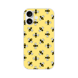 Cute Bee iPhone Case (13-16) Honey Bee Aesthetic with yellow background and bee pattern.
