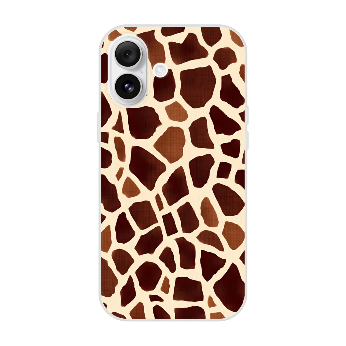 Brown giraffe print iPhone case for 13-16 models, safari animal phone cover.