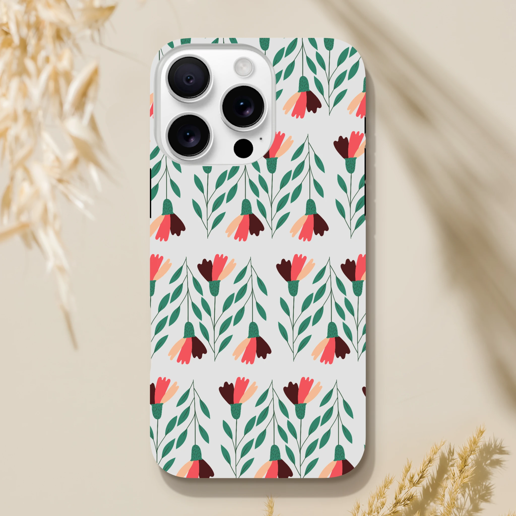 Floral phone case tough protective cover for iPhone 16-15-14-13 with wraparound print and glossy finish