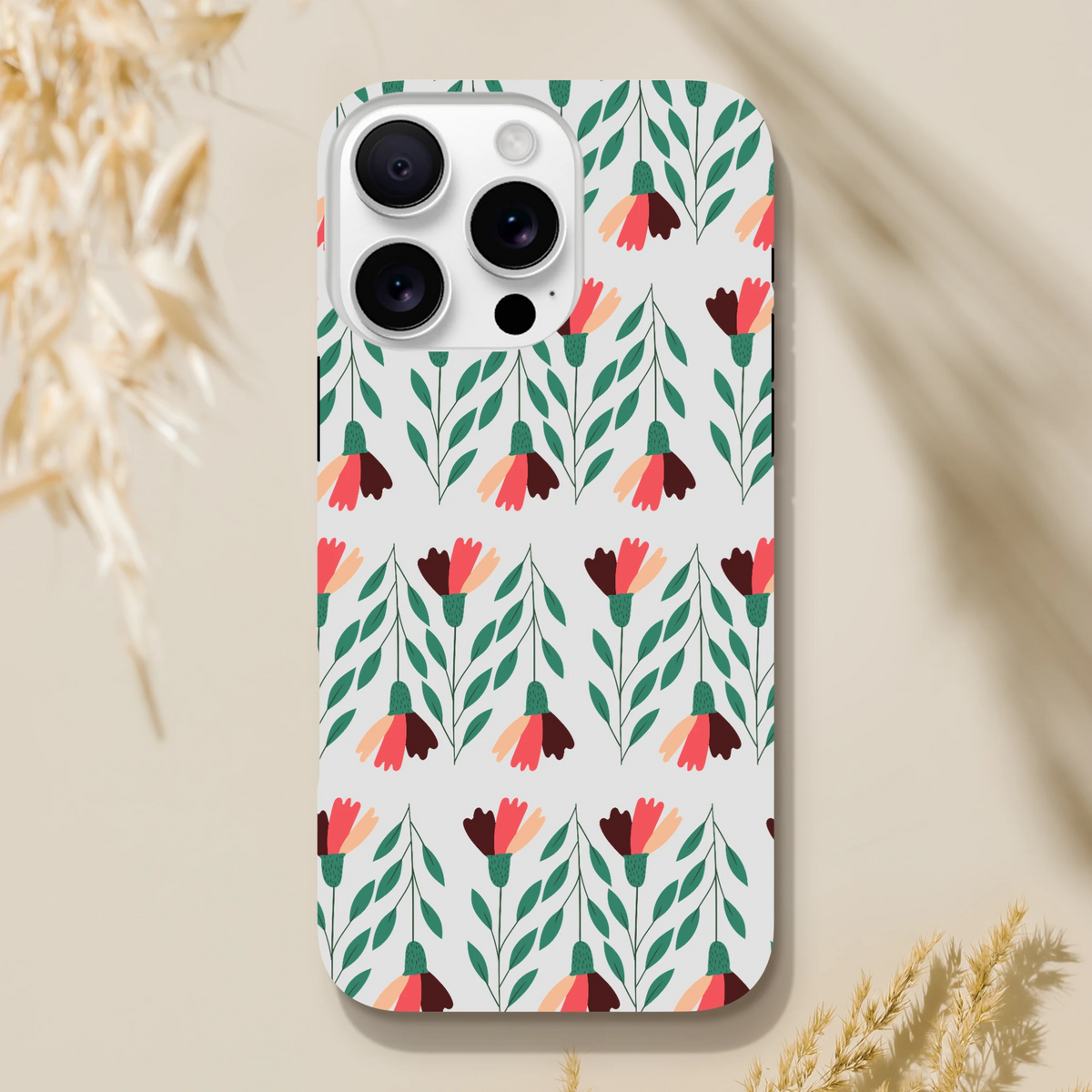 Floral phone case tough protective cover for iPhone 16-15-14-13 with wraparound print and glossy finish