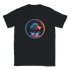 Retro Palm Tree T-Shirt for Women with a colorful rainbow palm design on black fabric.