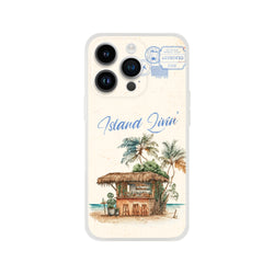 Vintage postcard iPhone case 13-16 Island Holiday with palm trees and tropical scene.