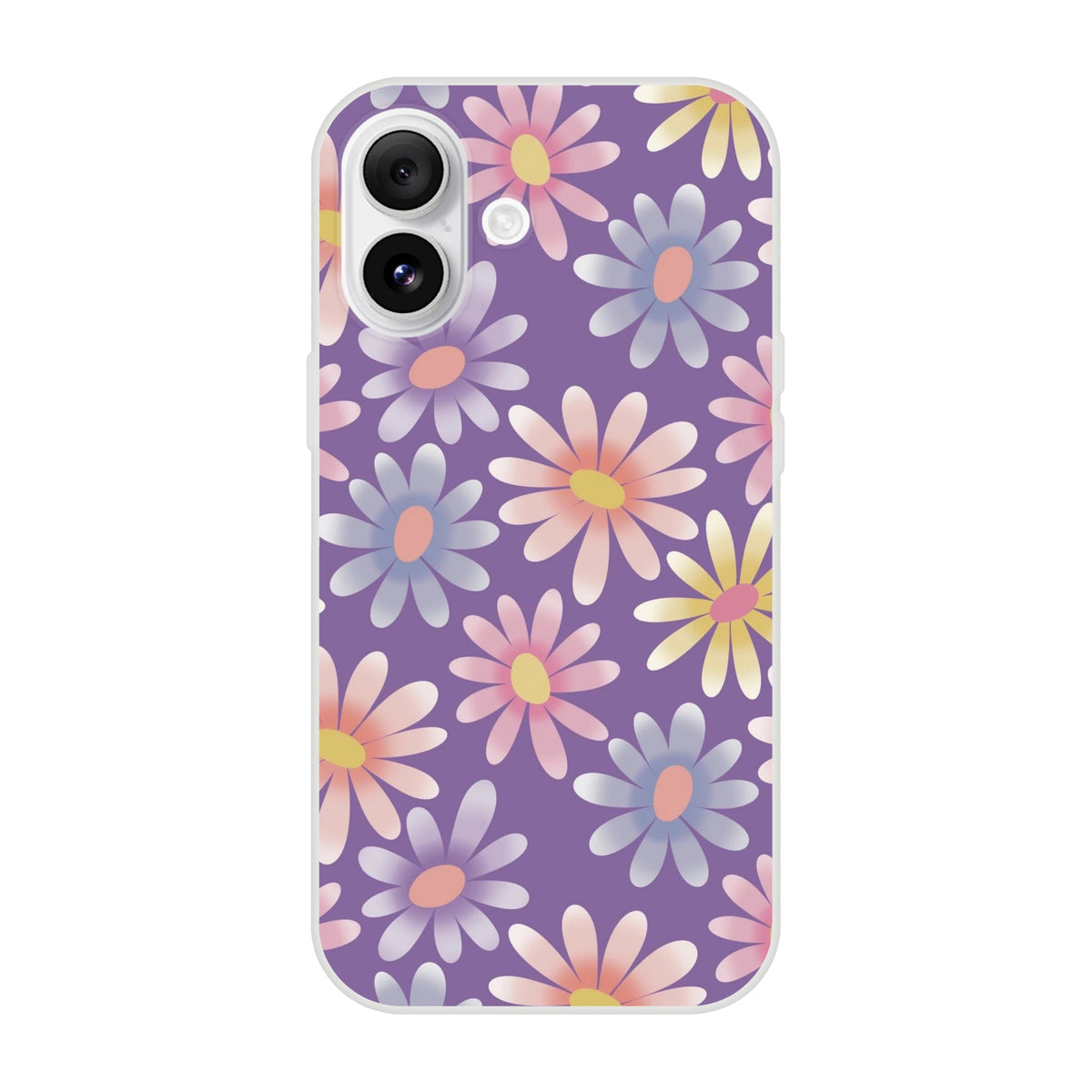 Retro pastel daisy iPhone case with purple floral pattern for iPhone 13-16.