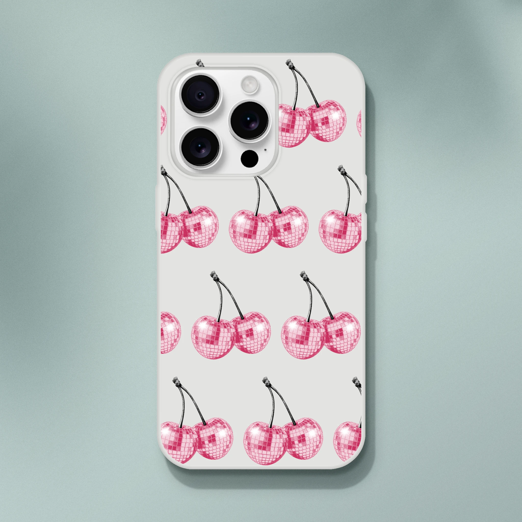 Glitter ball cherries pattern on frosted clear Flexi Case for iPhone 13-16, slim protective cover
