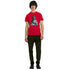 Red Statue of Liberty DJ graphic T-shirt with Lady Liberty spinning on turntables.