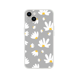 Ditsy Daisy iPhone case for 13-16 with gray background, white daisies and yellow centers, slim matte shell