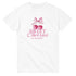 White T-shirt with pink cherries graphic and a pink bow, featuring the words Sweet Cherries are my passion.