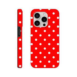 Red and white polka dot tough iPhone case with protective dual-layer TPU shell covering iPhones 13 through 16.