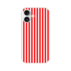 Red-striped minimalist retro iPhone case for 13-16 with white frame and vertical red stripes