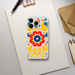 Floral Slim Protective Case for iPhone 13-16 with frosty transparent shell and vibrant flower design.