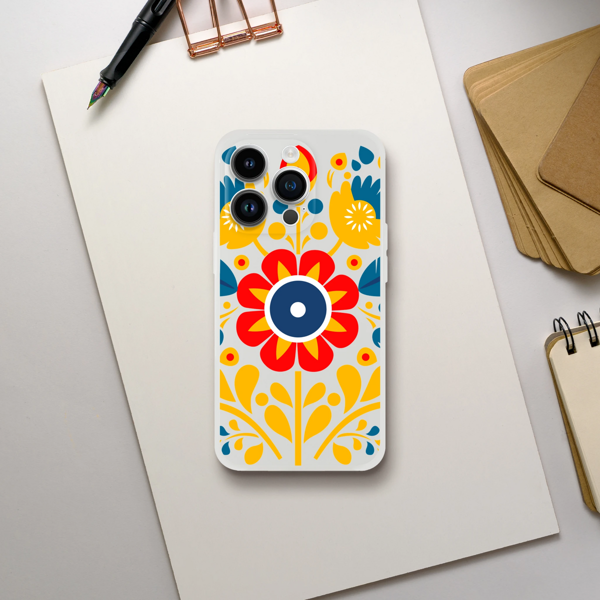 Floral Slim Protective Case for iPhone 13-16 with frosty transparent shell and vibrant flower design.