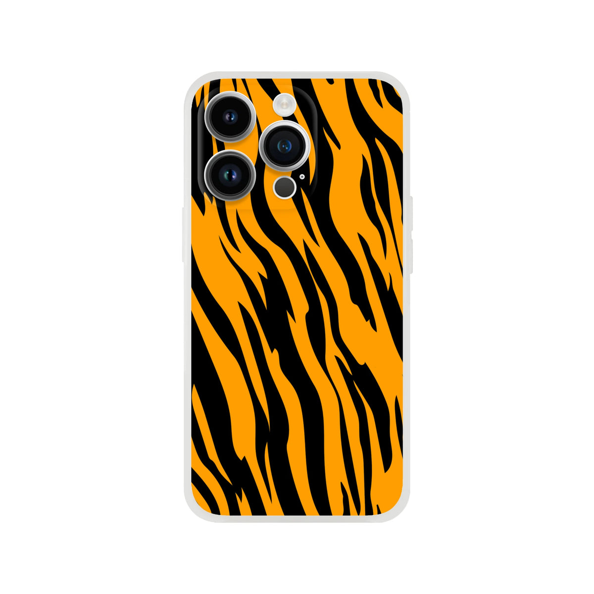 Orange and black tiger-print iPhone case for 13–16 with a slim matte shell and bold animal aesthetic