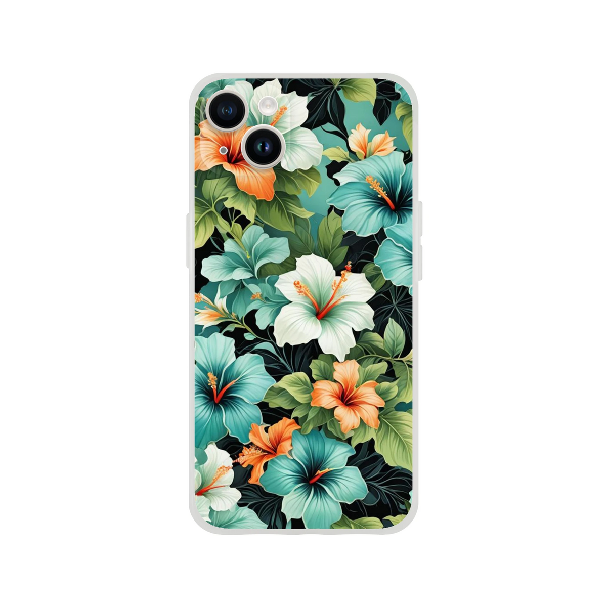 Tropical hibiscus floral case for iPhone 13-16 with slim matte shell and long-lasting print