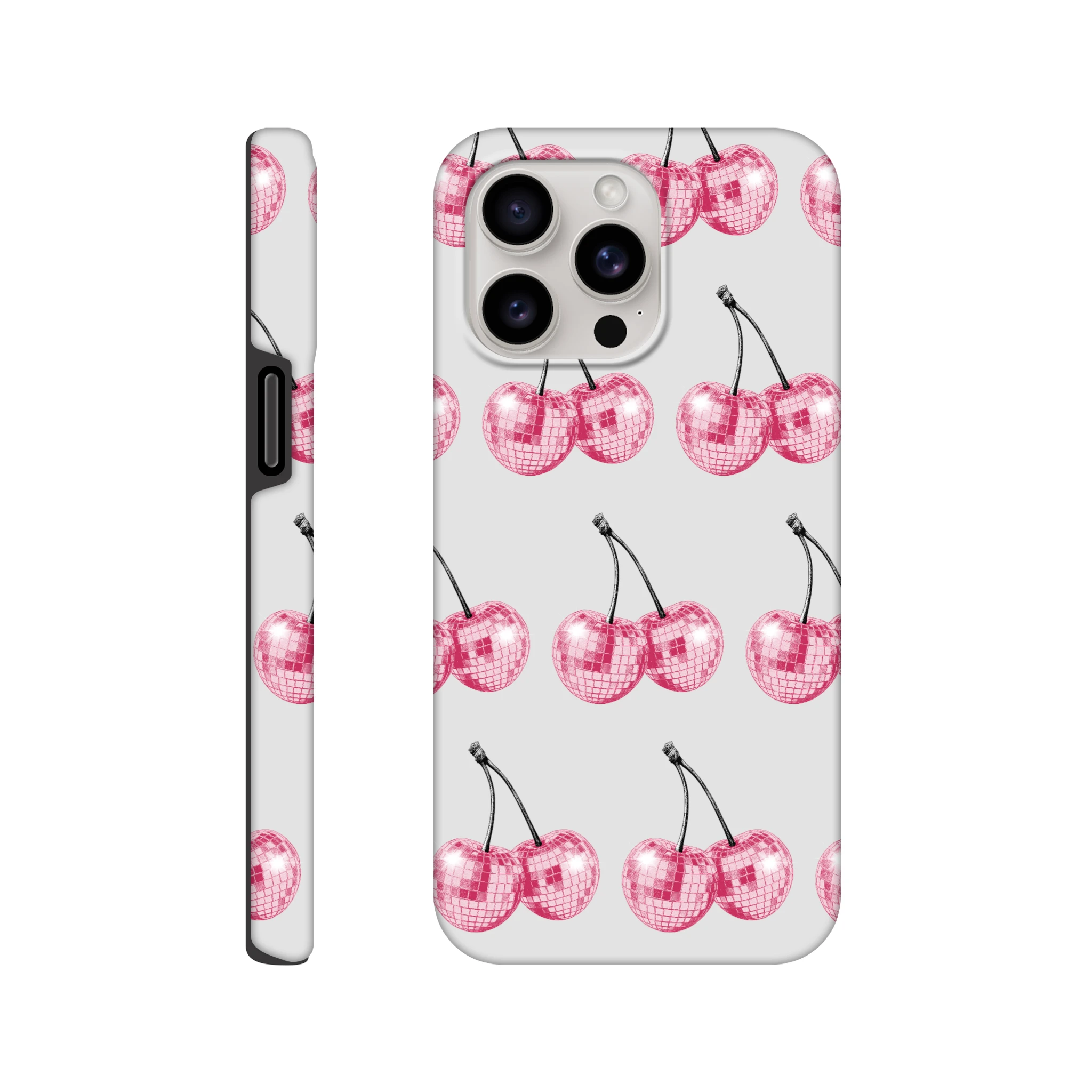 Glitter ball cherries phone case for iPhone 16-13 with dual-layer protection and wraparound print