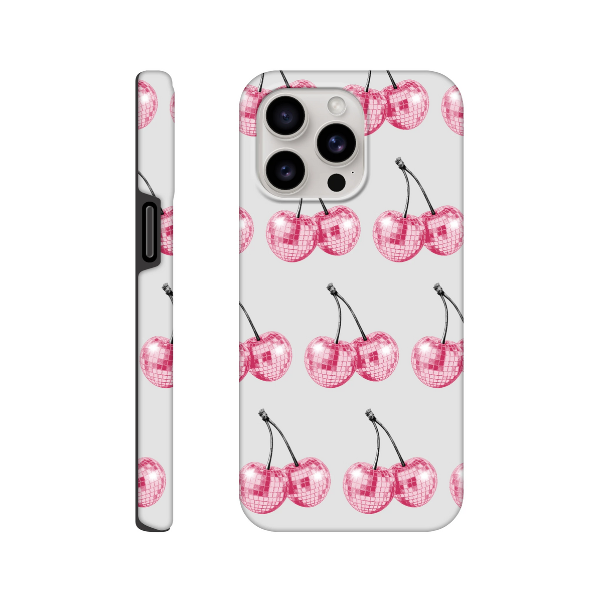 Glitter ball cherries phone case for iPhone 16-13 with dual-layer protection and wraparound print