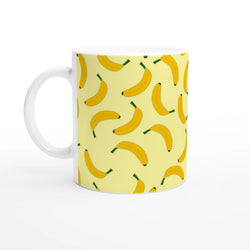 Cute Banana Pattern Mug - Yellow Fruit Coffee Cup with banana print and white handle