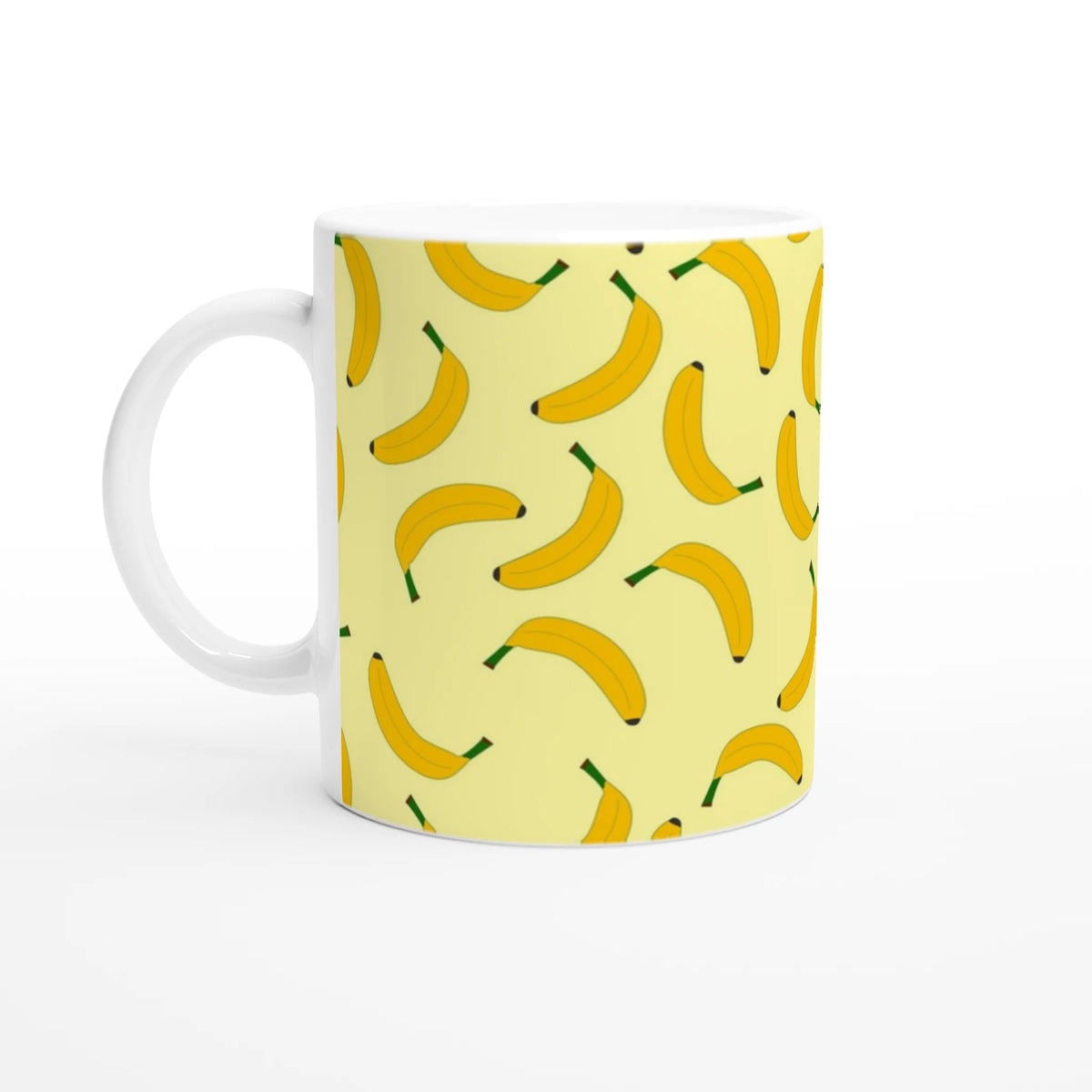 Cute Banana Pattern Mug - Yellow Fruit Coffee Cup with banana print and white handle
