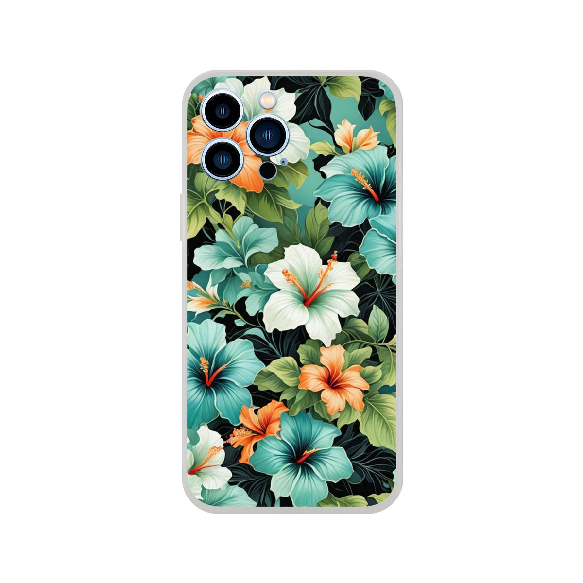 Tropical hibiscus floral iPhone case (13-16) with a slim matte shell and bright Hawaiian pattern.