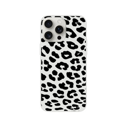 Retro Snow Leopard iPhone case for iPhone 13-16 with bold black leopard print on light background