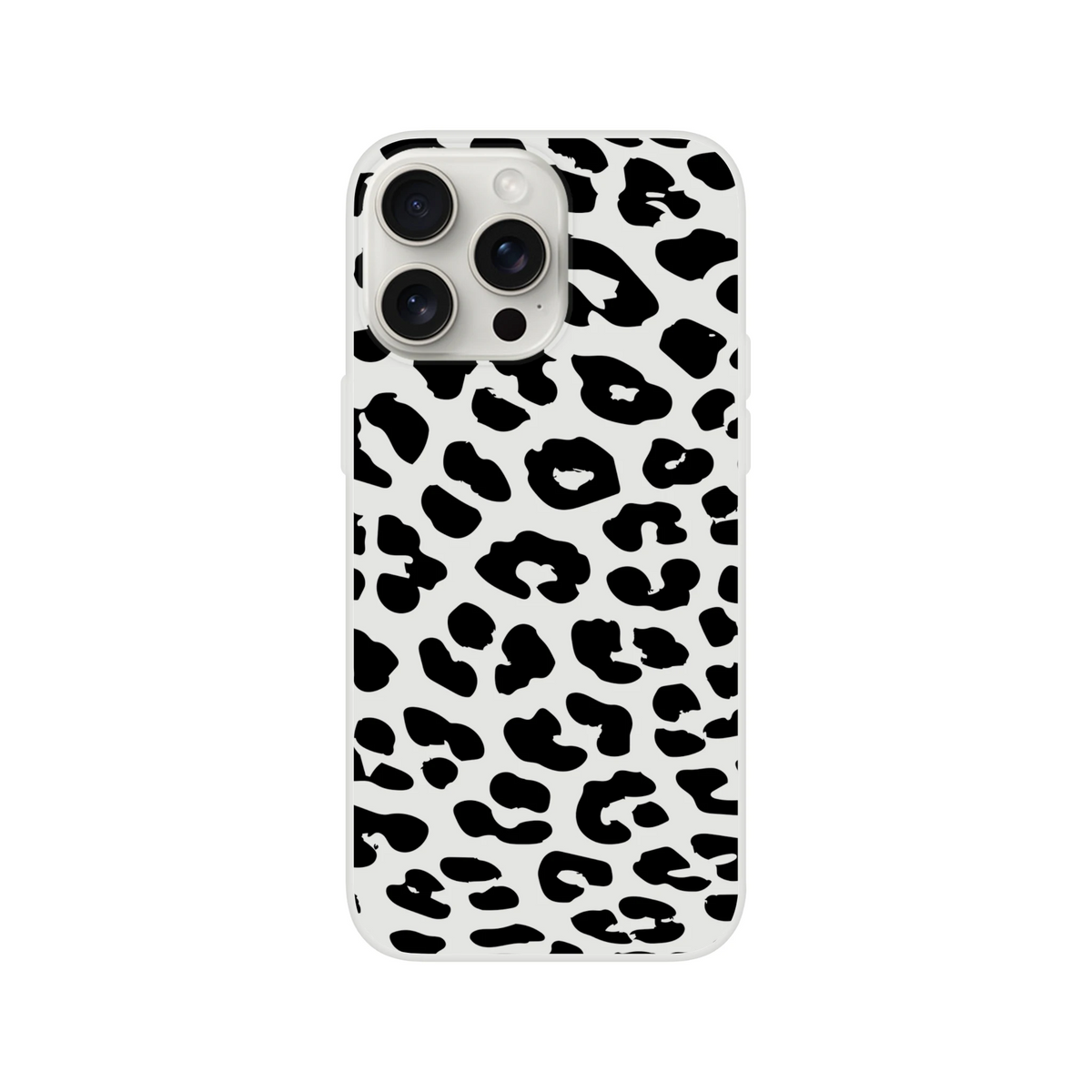 Retro Snow Leopard iPhone case for iPhone 13-16 with bold black leopard print on light background