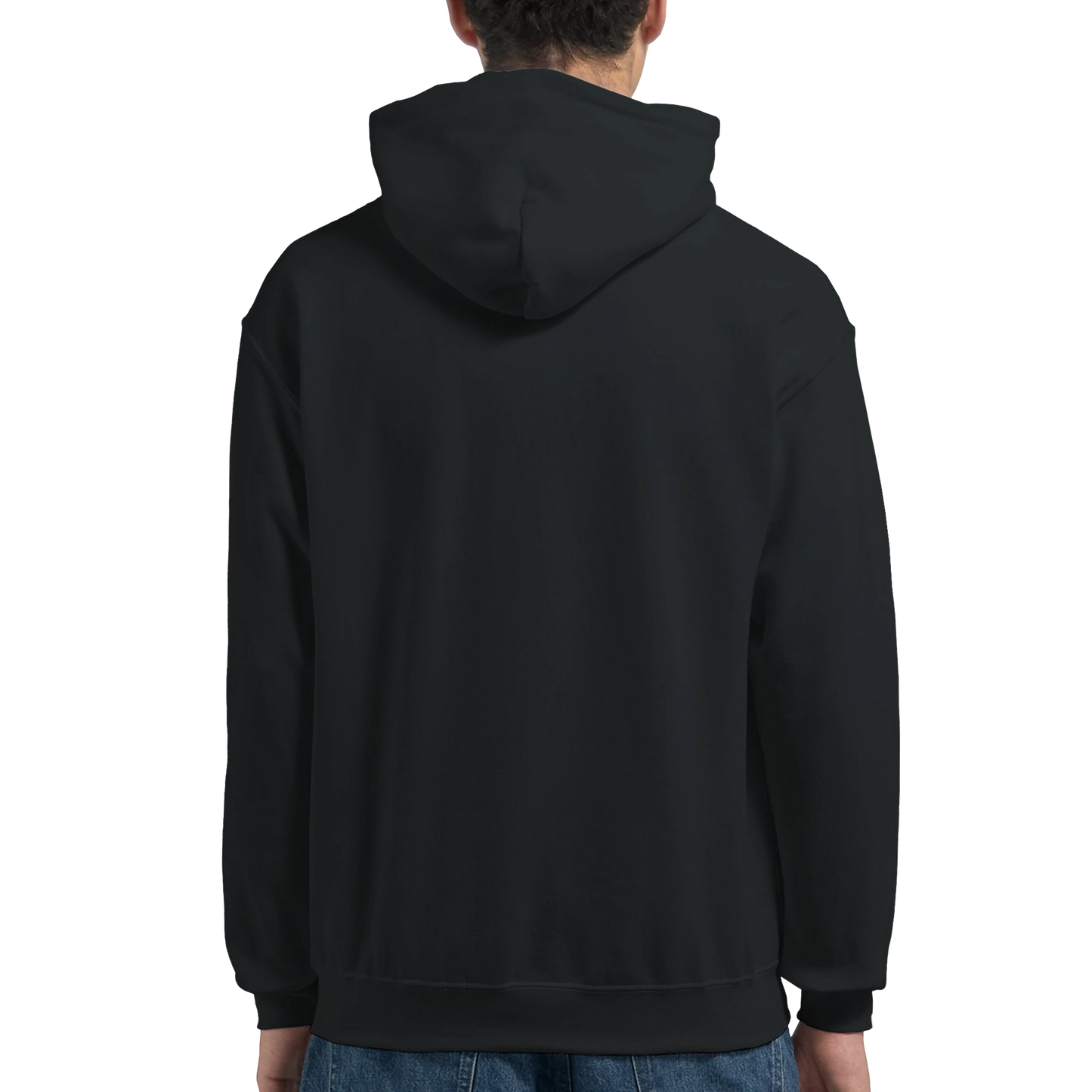 Black men's bear hoodie worn by a person on a white background. 5