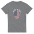 Grey men's T-shirt with circular Made in USA graphic and American flag fingerprint.