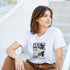 Grapes women's graphic T-shirt in white cotton blend with grape cluster print.