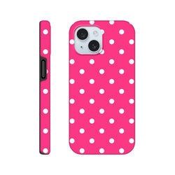 Hot Pink & White Polka Dot Tough iPhone Case. Dual-layer shock-absorbing shell provides rugged impact resistance for daily use.