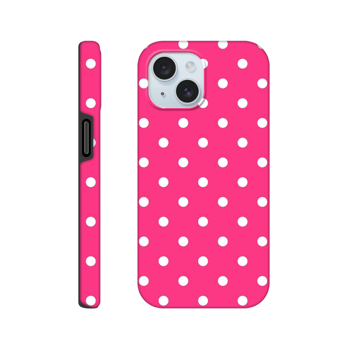 Hot Pink & White Polka Dot Tough iPhone Case. Dual-layer shock-absorbing shell provides rugged impact resistance for daily use.