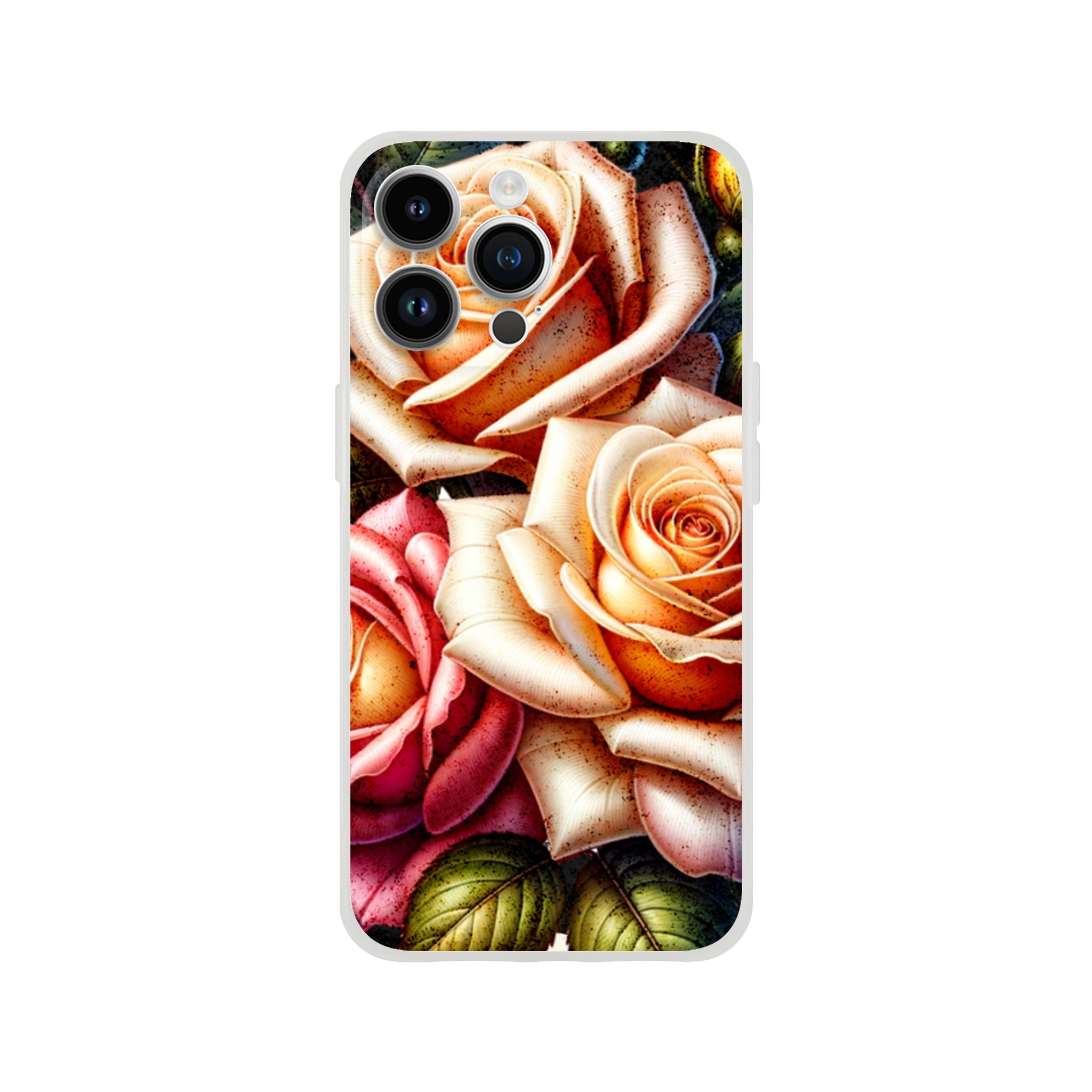 Roses floral iPhone case with multicolored rose bouquet; slim protective cover for iPhone 16, 15, 14, 13.