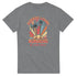 Grey women's cotton-blend tee featuring palm trees and a retro sunburst with Summer Living and Sunshine & palm trees.