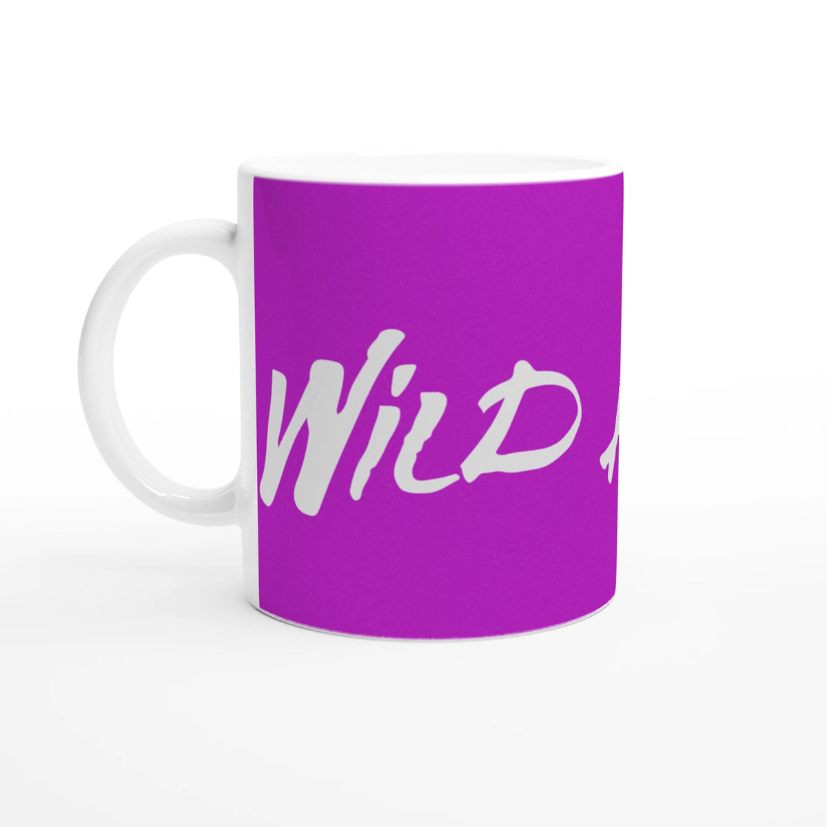 Cute Wild Heart Mug in purple with white handle and cursive slogan text.