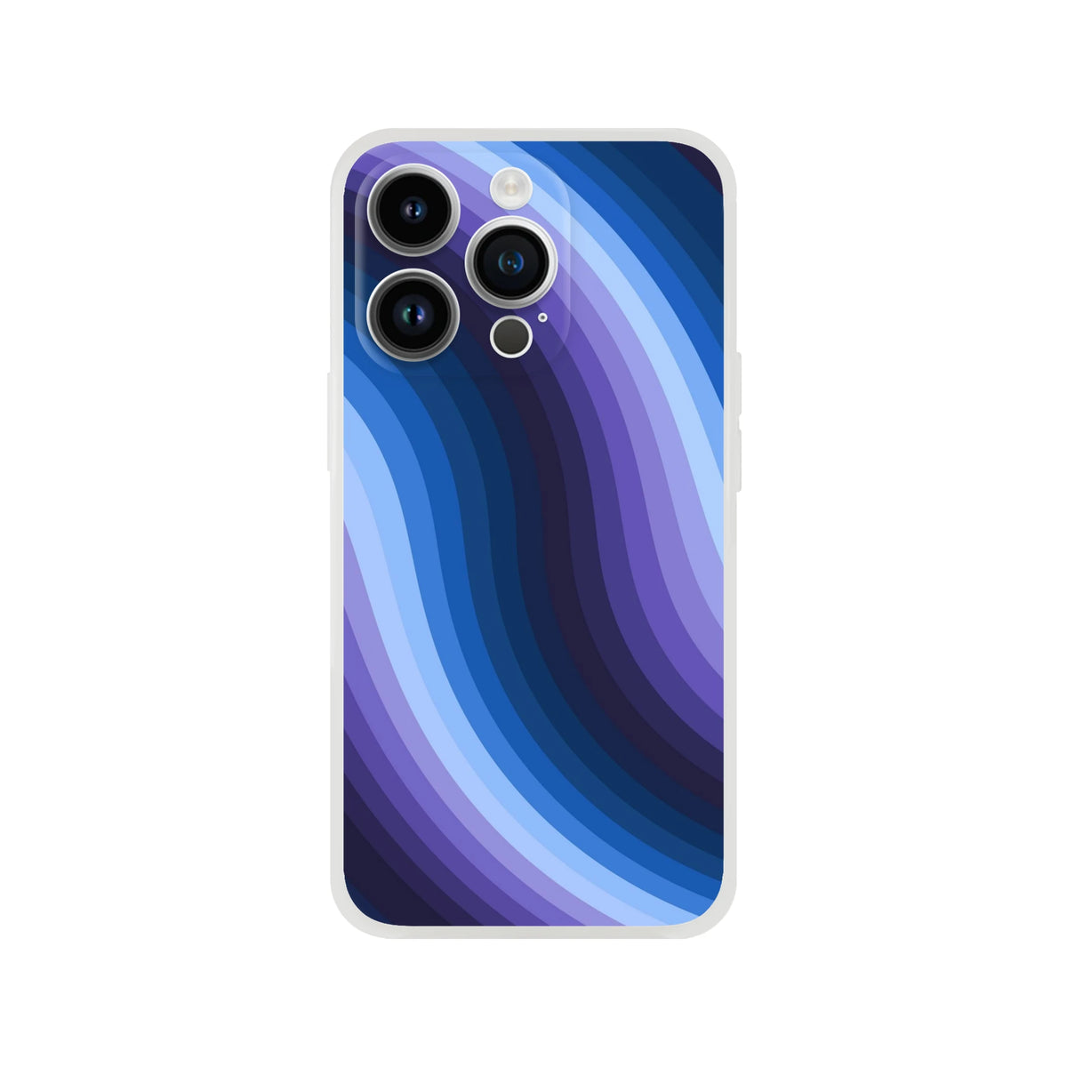 Blue retro wave iPhone case with abstract Y2K swirl pattern and matte finish.