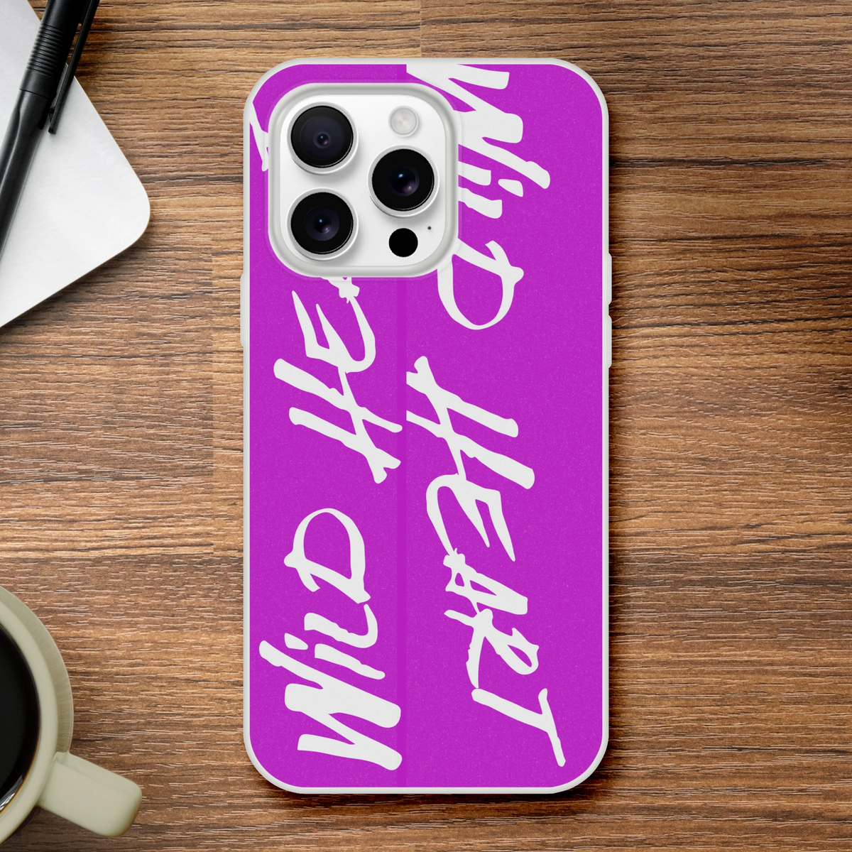 Cute Wild Heart iPhone Case (13-16) with Believe In Yourself slogan, slim matte protective cover.