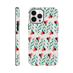 Floral wraparound print tough protective case for iPhone 16 15 14 13 with glossy dual-layer finish.