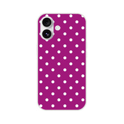 Retro purple and white polka dot iPhone case with matte finish. Shock-absorbing TPU shell designed for iPhone 13-16 models.