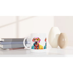 Gent dog mug with a vibrant pop-art dog print on glossy white ceramic.
