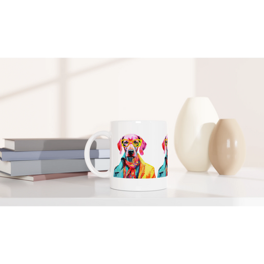 Gent dog mug with a vibrant pop-art dog print on glossy white ceramic.