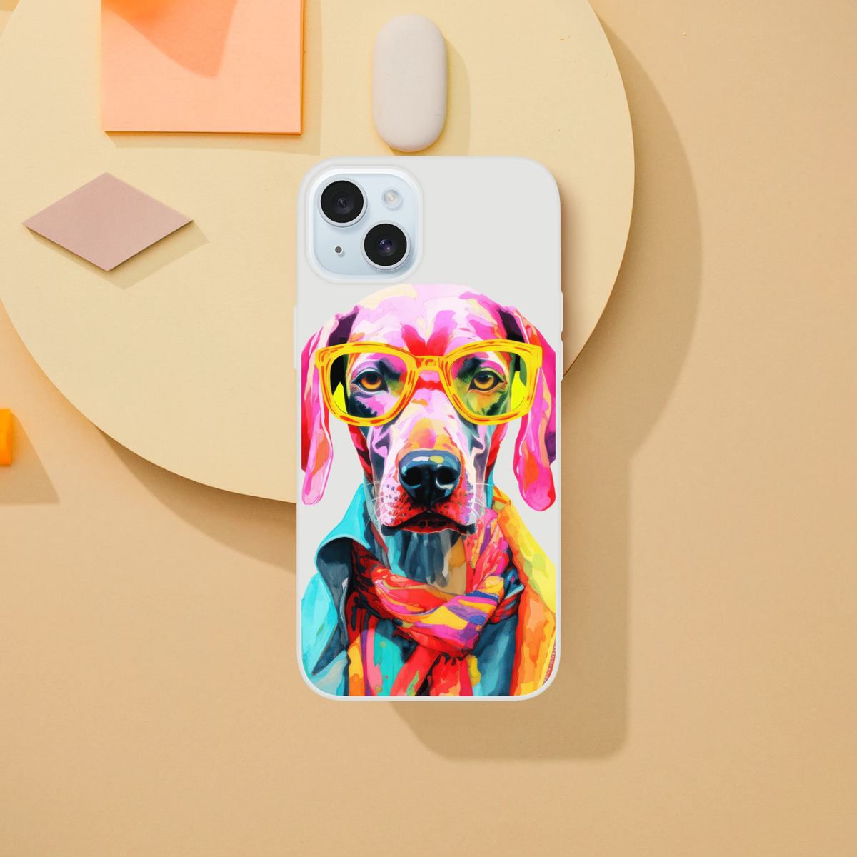 Cute Funny Dog iPhone Case 13-16 | Dog Lover Aesthetic Phone Cover | Urban Palm Trees