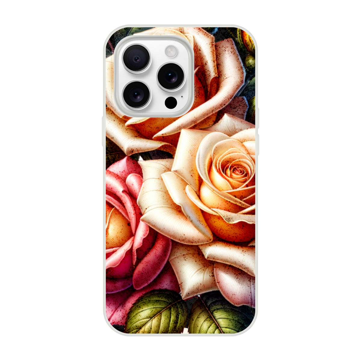 Roses floral iPhone case, slim protective cover with colorful rose design for iPhone 16/15/14/13.