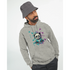 Panda DJ graphic hoodie worn by a man; gray heather sweatshirt with colorful paint-splash artwork.