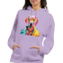 Gent Dog Jumper women's hoodie in lavender with a vibrant multi-color dog graphic wearing yellow glasses.