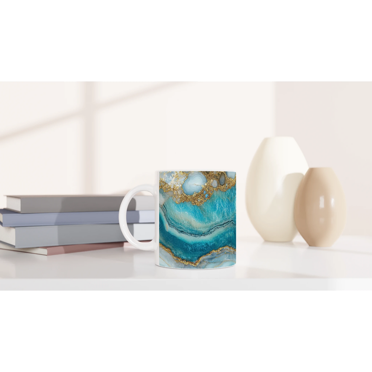 Blue & Gold Agate Mug with luxury marble-effect ceramic finish, perfect for coffee or tea.
