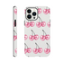 Wraparound glitter pink cherry print dual-layer tough protective cover for iPhone 16-13 with glossy finish.