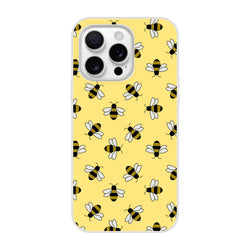 Cute Bee iPhone Case for 13-16 with honey bee pattern on yellow background