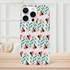 Floral wraparound print, dual-layer protective case for iPhone 16-13; white background, green leaves and red flowers