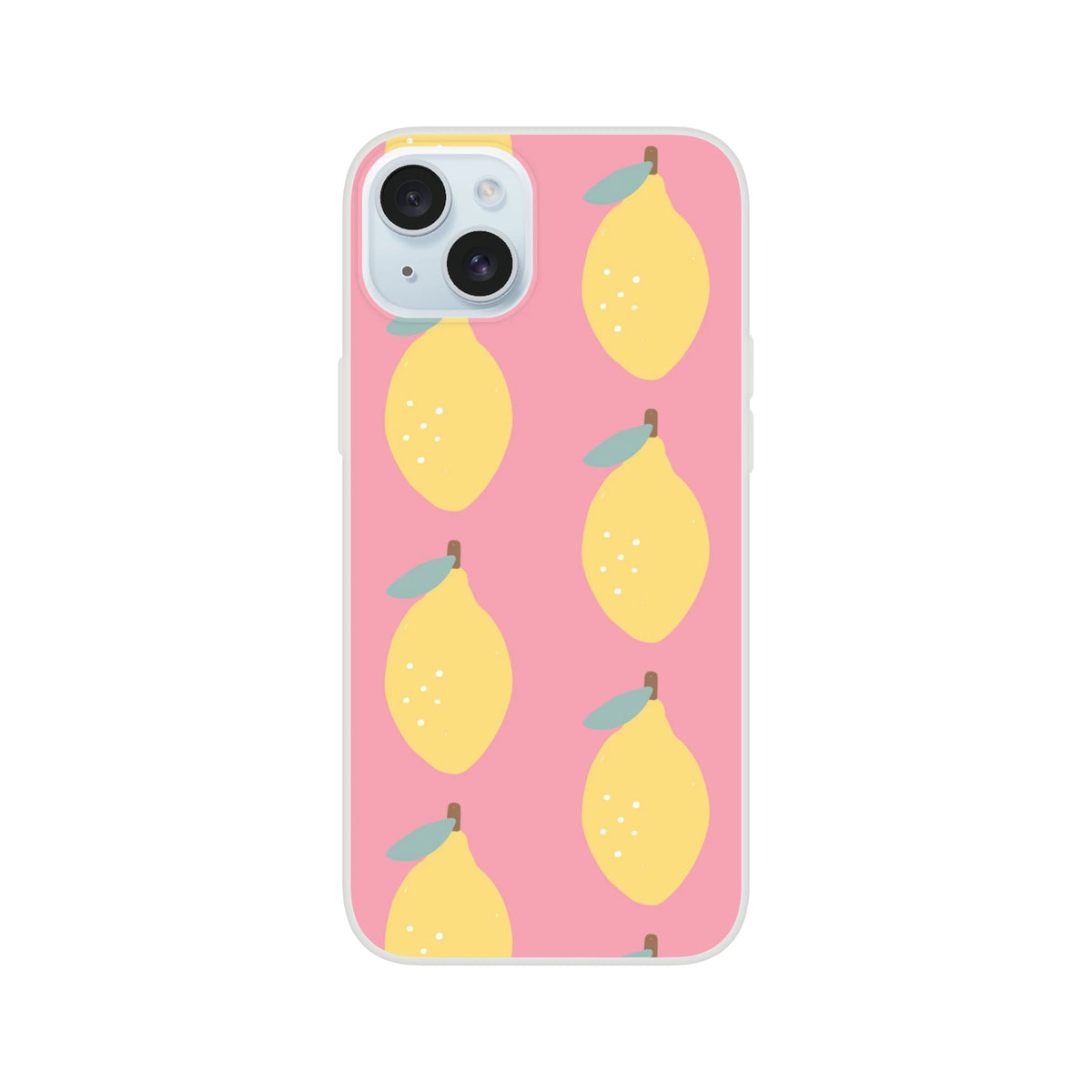 Pink lemon-pattern iPhone case for iPhone 13-16 with frosty clear texture and flexible protection