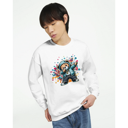 White Dab Teddy Bear men's graphic sweatshirt featuring a hoodie-clad bear and vibrant splash graffiti.