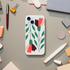 Clear floral phone case slim protective cover for iPhone 13-16 with green leaves and pink petals.