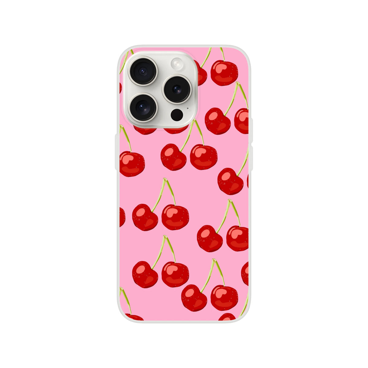 Cute Cherry iPhone Case for iPhone 13–16 in pink, coquette aesthetic with cherry pattern and slim matte shell